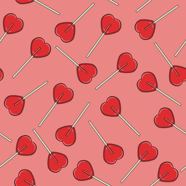 vector seamless background with red lollipop candies in the form of hearts on pink background. love, romantic or valentine day seamless pattern