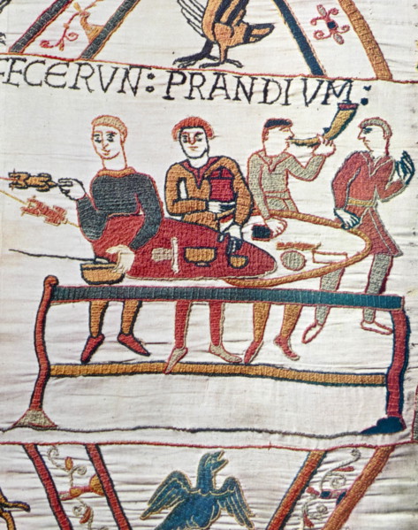Episode from the Bayeux Tapestry, an embroidered cloth nearly 70 metres (230 ft) long, which depicts the events leading up to the Norman conquest of England, culminating in the Battle of Hastings, in ...
