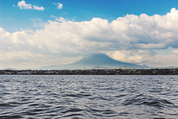 Lake Kivu, Rwanda, with Mount Nyiragongo of DR Congo in the Background. Nice Weather for a Boat Ride.