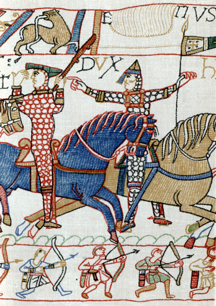 William I (c1028-1087), possibly with Eustace II, Count of Boulogne (c1015-c1087), during the Battle of Hastings, 11th century. A detail of the Bayeux Tapestry. The Bayeux Tapestry (Tapisserie de Baye...