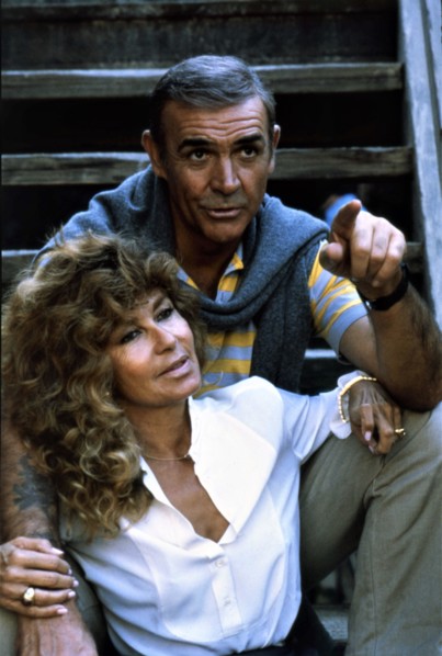 SEAN CONNERY as JAMES BOND 007 and his wife MICHELINE ROQUEBRUNE CONNERY on set location South of France candid NEVER SAY NEVER AGAIN 1983 director Irvin Kershner executive producer Kevin McClory UK/U...