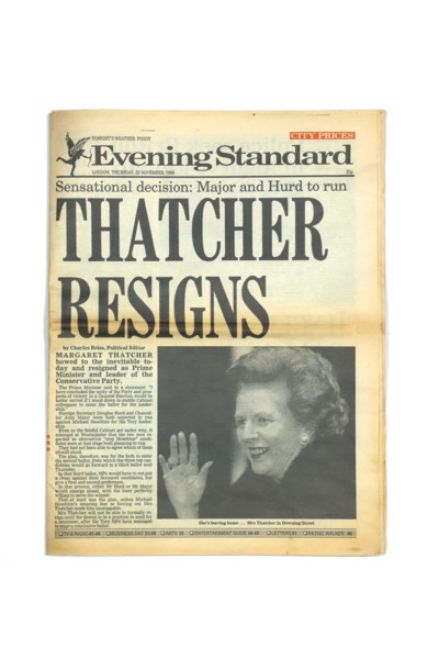 Thatcher Resigns, Evening Standard Newspaper, 22nd November 1990.