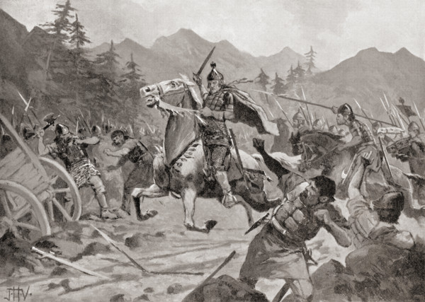Basil II fighting the Bulgarians in 1017.  Basil II, aka  Basil the Porphyrogenitus, Basil the Young and  Bulgar Slayer, 958 – 1025.  Byzantine Emperor from the Macedonian dynasty. After the painting ...