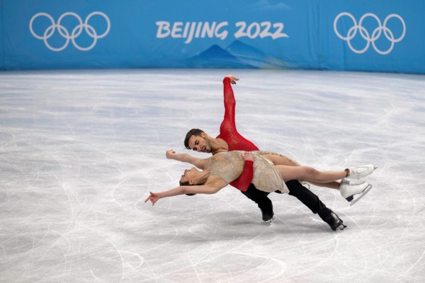 Beijing, Hebei, China. 14th Feb, 2022. French figure skaters GABRIELLA PAPADAKIS and GUILLAUME CIZERON ON their way to a gold medal at the Beijing 2022 Winter Olympics during their Free Dance performa...