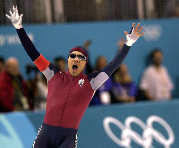 Feb. 17, 2002 - U.S. - (KRT104) KRT SPORTS STORY SLUGGED: OLY-SPEEDSKATE KRT PHOTOGRAPH BY JOHN DOMAN/ST. PAUL PIONEER PRESS (February 19) SALT LAKE CITY, UT-- USA's Derek Parra, gold medal winner of ...
