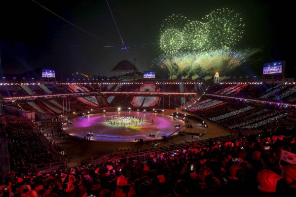 February 25, 2018 - Pyeongchang, Gangwon, South Korea - Entertainers perform during the Beijing segment during the Closing Ceremony of the PyeongChang 2018 Winter Olympic Games at PyeongChang Olympic ...