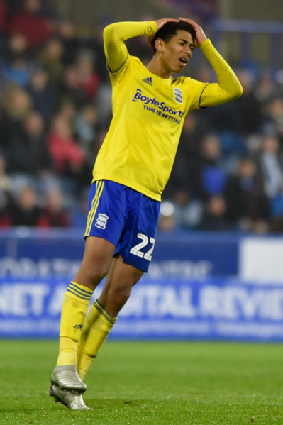 23rd November 2019, John Smith's Stadium, Huddersfield, England; Sky Bet Championship, Huddersfield Town v Birmingham City : Jude Bellingham (22) of Birmingham City rues missed chance. Credit: Dean Wi...