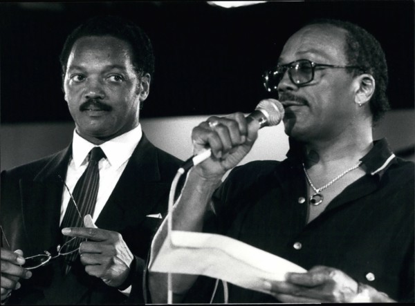 Jul. 07, 1991 - Jesse Jackson At The Montreux Jazz Festival: Reverend Jesse Jackson left and jazz singer Quincy Jones right w