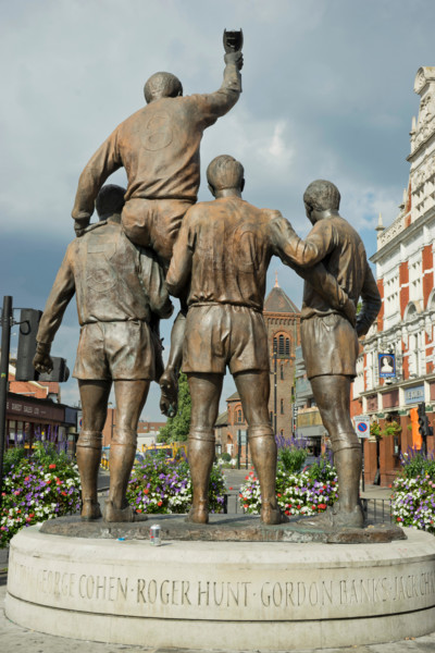 The World Cup Sculpture also named The Champions, near near West Ham United Football Club's old Upton Park stadium, featuring Bobby Moore, Geoff Hurst, Martin Peters and Ray Wilson, heroes of 1966 Eng...