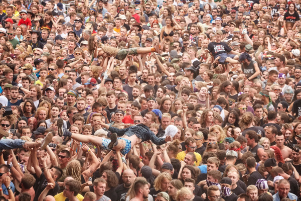Kostrzyn, Poland - August 05, 2017: People having fun at a concert during the 23rd Woodstock Festival Poland.