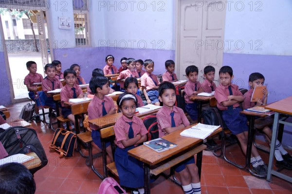 Deolali; or Devlali; Maharashtra; India; Asia - Oct. 08, 2011  Five Year's Indian Students in rural School
