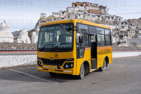 Yellow School Bus in Thiksey, India