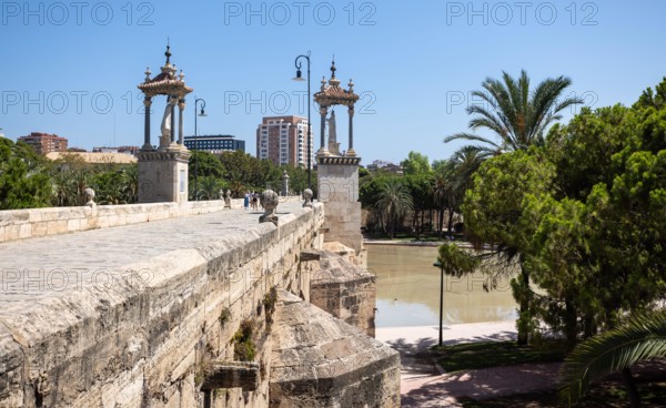 Puente Del Mar bridge in the Turia Gardens - former riverbed - in Valencia, Spain on 25 August 2023