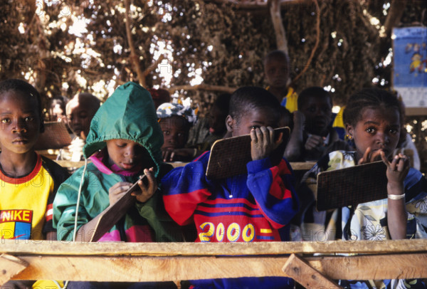 African children writing on blackboards in the classroom, Mali, West Africa