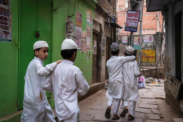 Muslim school-boy friends on the streets in Varanasi, India.