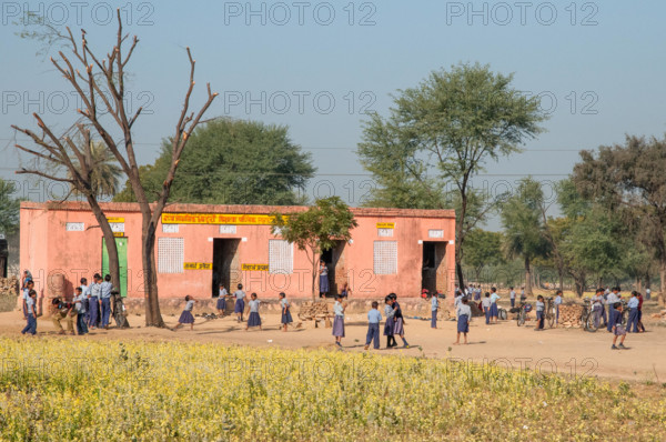 Small village school in the countryside of Uttar Pradesh. Education in India is provided by Public schools and Private schools.