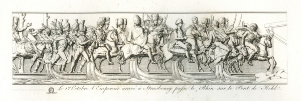 Colonne Vendôme : Le 1er octobre 1805, Napoléon 1er arrivé à Strasbourg, passe le Rhin sur le pont de Kehl
