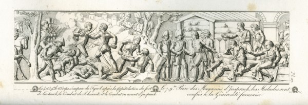 Colonne Vendôme : 
Les 4 et 5 novembre 1805, le 6e corps s'empare du Tyrol. Le 7 novembre, prise des magasins d'Inspruck, les malades sont confiés à la générosité française.