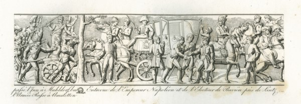 Colonne Vendôme : Le 5 novembre 1805, le maréchal Murat bat l'armée russe à Amstteten. Entrevue de l'empereur Napoléon 1er et de l'électeur de Bavière près de Lintz.