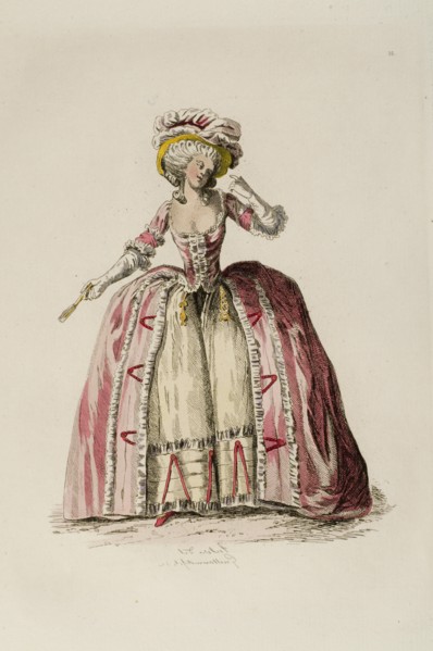 Femme à la mode du 18e siècle, portant une robe à l'anglaise
