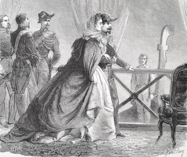 Napoleon III and Eugenie boarding to attend Annecy Venetian festival