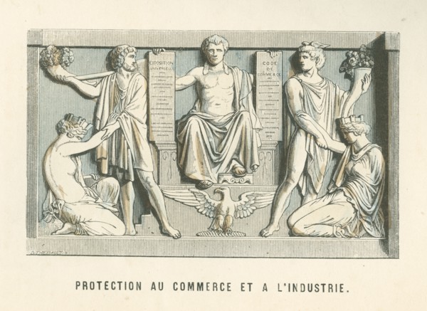 Allégorie illustrant la protection du commerce et de l'industrie par Napoléon 1er