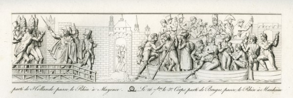 Colonne Vendôme : Le 25 septembre 1805, le 2e corps parti de Hollande passe le Rhin à Mayence. Le 26 septembre, le 3e corps parti de Bruges passe le Rhin à Mannheim