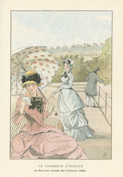 Le charmeur d'oiseaux, le nouveau jardin des Tuileries, 1880