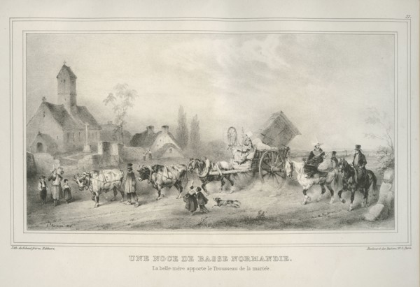 Bellangé, "Une noce en Basse Normandie. La belle mère apporte le trousseau de la mariée"