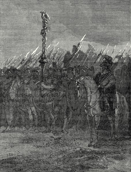 Les piques de l'armée de César étincellent à la suite d'un orage