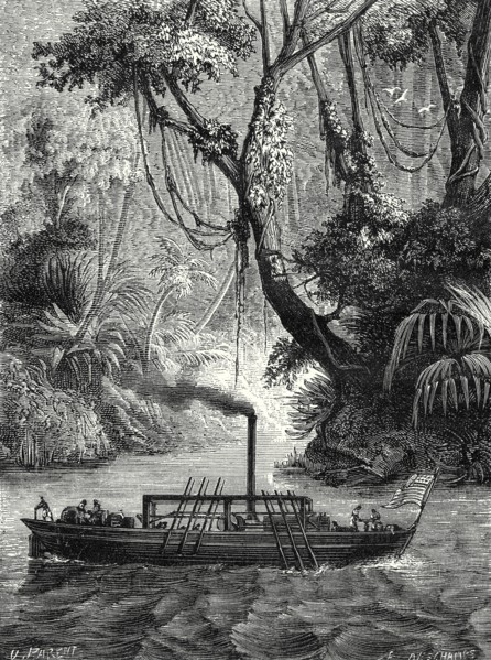 Le premier bateau à vapeur américain. Expérience faite en 1789 par John Fitch, près de Philadelpie,