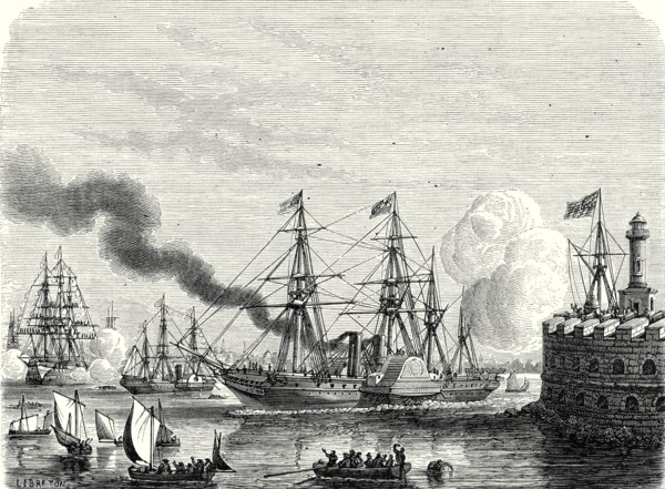 The 'Great Western' and 'Sirius' steamships entering the port of New York after crossing the