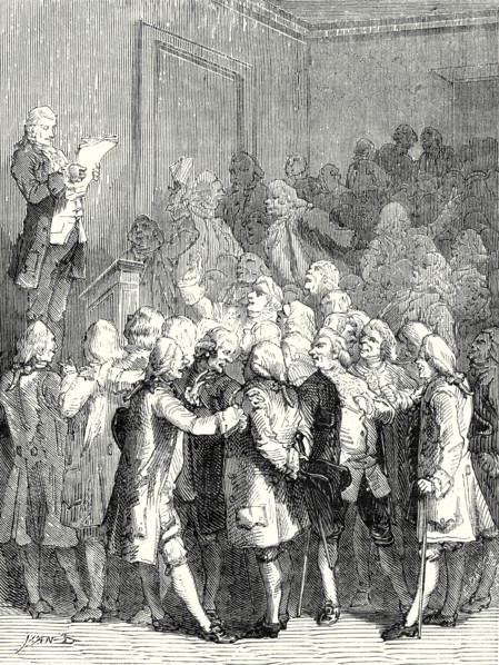 The reading out of letters from Franklin to the 'Royal Society of London' is greeted with