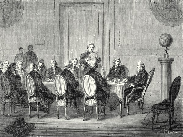 Joseph Banks reads the letter of Volta announcing the discovery of the electric battery, before the