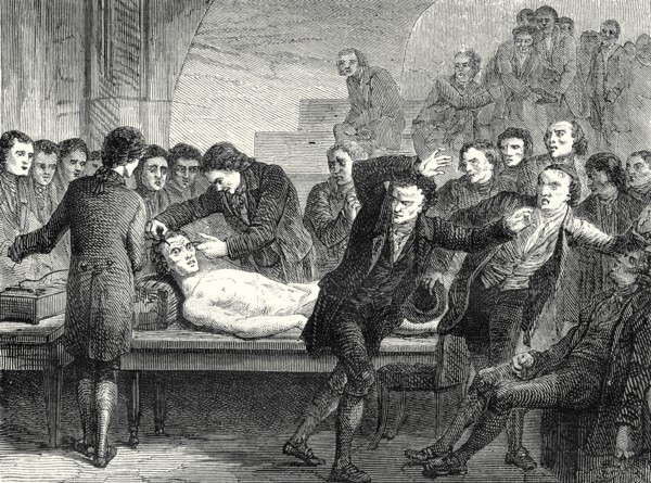 Le docteur Ure galvanisant le corps de l'assassin Clysdale