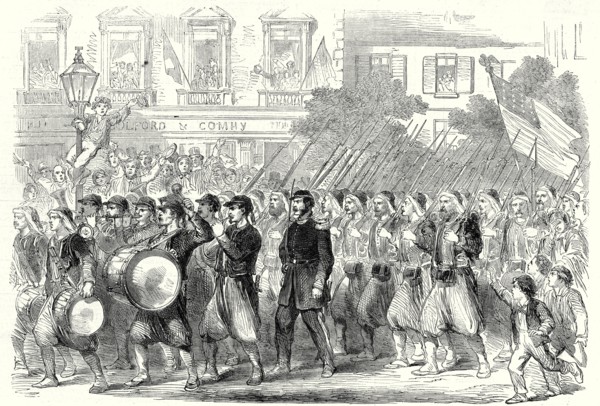 The Civil War In America: The 5th Regiment of New York Zouaves Passing Through Broadway On Their