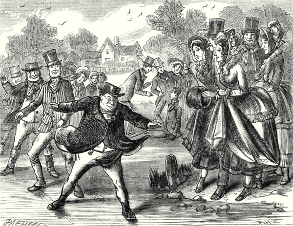 Pickwick Papers, "Mr. Pickwick went slowly and gravely down the slide, with his feet about a yard