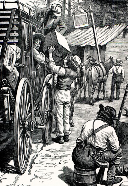 Charles Dickens, American notes, 1842, AS THE COACH STOPS, A GENTLEMAN IN A STRAW HAT LOOKS OUT OF