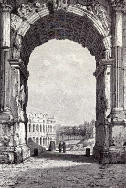 Rome Italy 1875,THE COLISEUM AND THE ARCH OF CONSTANTINE, SEEN FROM THE ARCH OF TITUS
