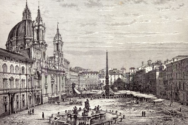 Rome Italy 1875, PIAZZA NAVONA AND CHURCH OF ST. AGNES