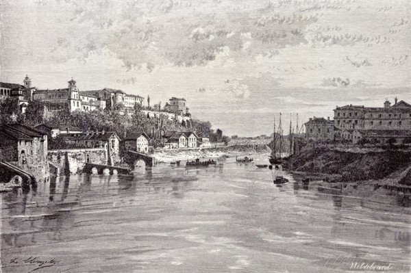 Rome Italy 1875, Aventine Mount and St. Sabina, seen from Ponte Rotto