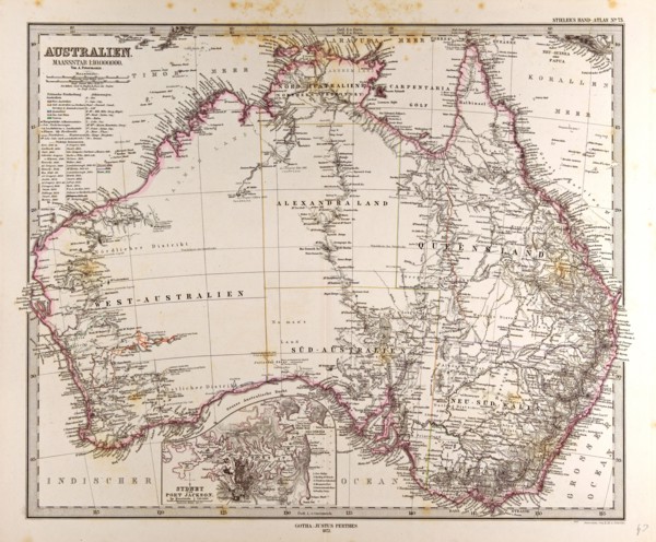 Australia Map Gotha, Justus Perthes, 1872, Atlas. Perthes, Johan Georg Justus 1749 Ã¢â‚¬â€ú 1816,