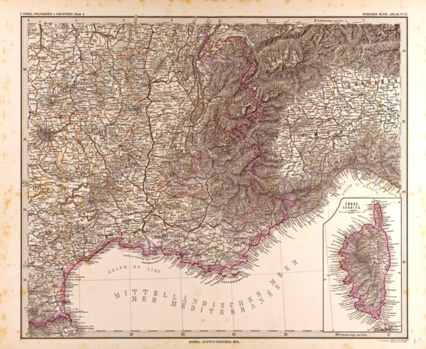 France map 1874 Gotha, Justus Perthes, 1872, Atlas. Perthes, Johan Georg Justus 1749 Ã¢â‚¬â€ú 1816,