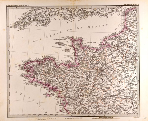 France map 1874 Gotha, Justus Perthes, 1872, Atlas. Perthes, Johan Georg Justus 1749 Ã¢â‚¬â€ú 1816,