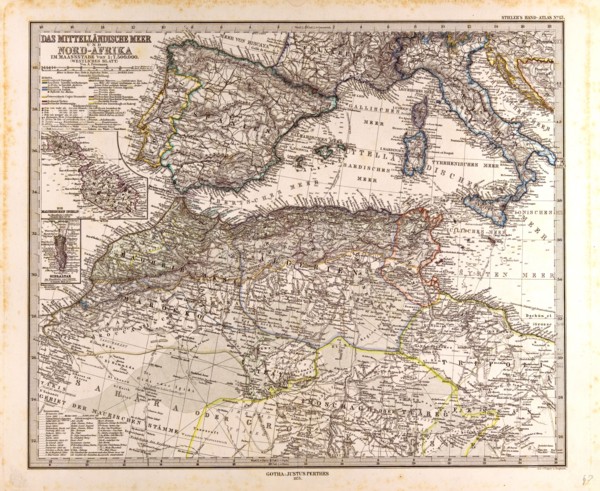 Mediterranean Sea Map Gotha, Justus Perthes, 1872, Atlas. Perthes, Johan Georg Justus 1749 Ã¢â‚¬â€ú