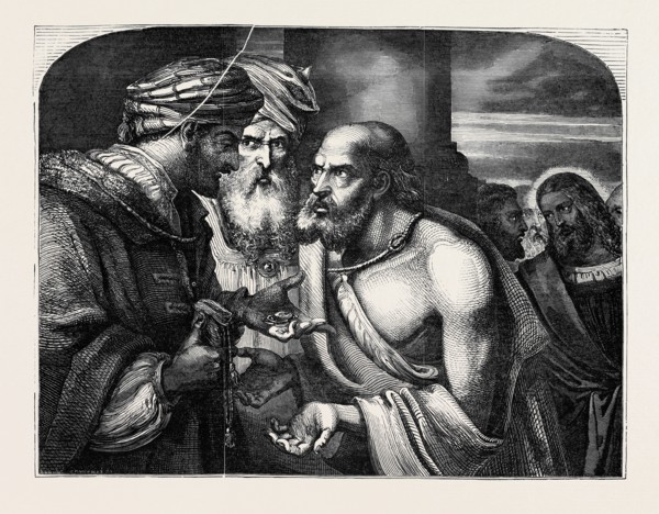 BRITISH INSTITUTION EXHIBITION, "THE COVENANT OF JUDAS" PAINTED BY J. FRANKLIN