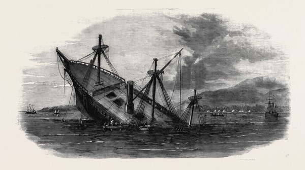 H.M.S. "TRANSIT" ON THE ROCKS OFF CAPE OELAR, BANCA ISLAND