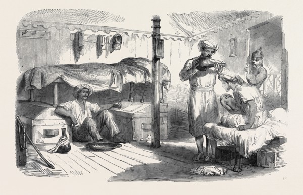 THE MUTINY IN INDIA: INTERIOR OF A SUBALTERN'S TENT BEFORE DELHI