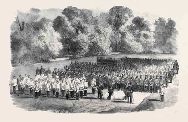 THE OXFORDSHIRE MILITIA IN THE GARDEN OF ST. JOHN'S COLLEGE, OXFORD