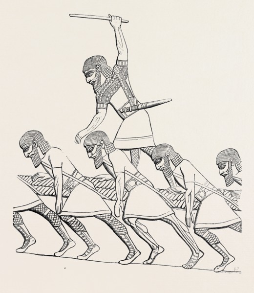 TASKMASTER AND CAPTIVES DRAGGING COLOSSAL BULL